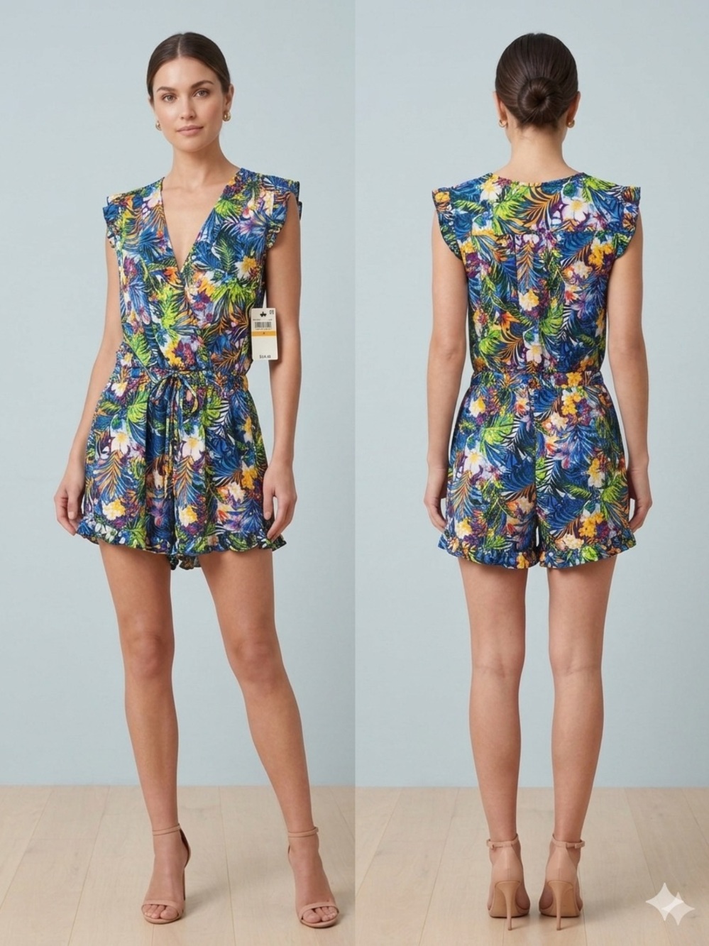 Marilyn Monroe Tropical Print Dress in Blue, Orange and Green